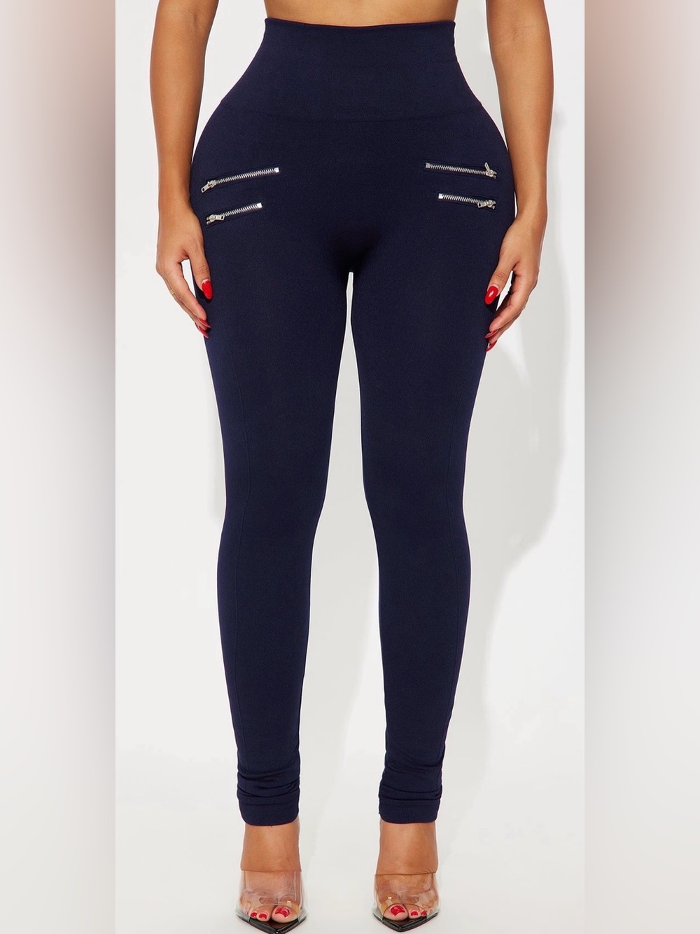 Fashion Nova High-Waist Seamless Navy Leggings with Decorative Zippers-Size S/M💙